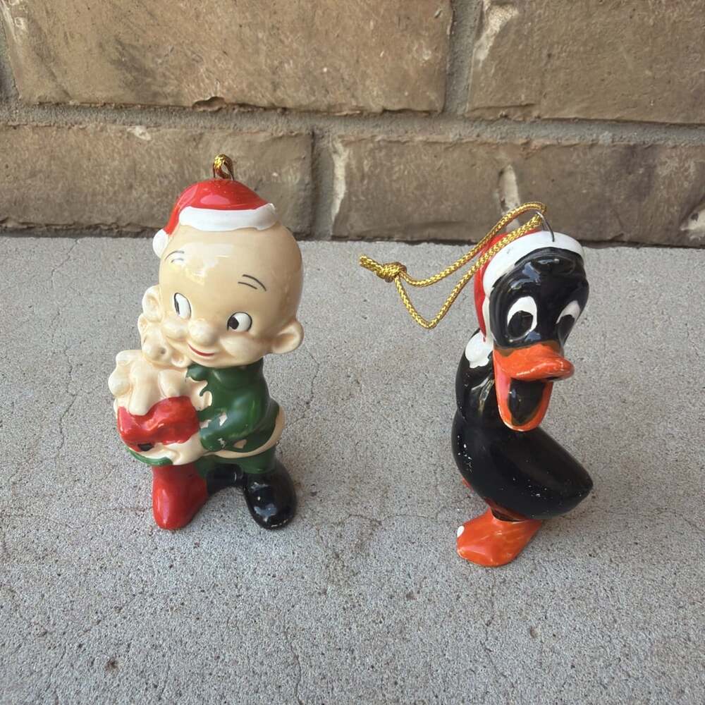 Set Of 2 Vintage Looney Tunes Christmas Ornaments Japan Elmer Fudd & Daffy Duck